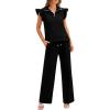 imageBTFBM 2 Piece Sets For Women Summer Airport Outfits Ruffle Cap Sleeve Quarter Zip Pullover Wide Leg Pants Lounge SetBlack