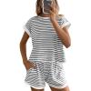 imageBTFBM Womens Striped Knit Sets 2 Piece Outfits 2025 Summer Short Sleeve Tops Elastic Waist Shorts Lounge Sets PocketsWhite Black