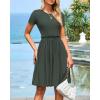imageBTFBM Summer Dresses for Women 2025 Casual Spring Ribbed Knit Crewneck Short Sleeve Swing Vacation Beach Mini DressArmy Green