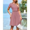 imageBTFBM Summer Dresses for Women 2025 Casual Spring Ribbed Knit Crewneck Short Sleeve Swing Vacation Beach Mini DressPink