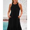 imageBTFBM Summer Halter Dresses for Women 2025 Casual Spring Hollow Out Sleeveless Boho Sundresses Beach Vacation Maxi DressBlack