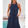 imageBTFBM Summer Halter Dresses for Women 2025 Casual Spring Hollow Out Sleeveless Boho Sundresses Beach Vacation Maxi DressDark Blue