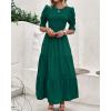 imageBTFBM Women Casual Summer Dresses 2025 Spring Crew Neck Ruffle Short Sleeve Floral Print Smocked Boho Flowy Maxi DressSolid Dark Green