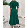 imageBTFBM Women Casual Summer Dresses 2025 Spring Crew Neck Ruffle Short Sleeve Floral Print Smocked Boho Flowy Maxi DressSolid Dark Green