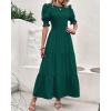 imageBTFBM Women Casual Summer Dresses 2025 Spring Crew Neck Ruffle Short Sleeve Floral Print Smocked Boho Flowy Maxi DressSolid Dark Green
