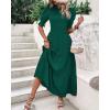 imageBTFBM Women Casual Summer Dresses 2025 Spring Crew Neck Ruffle Short Sleeve Floral Print Smocked Boho Flowy Maxi DressSolid Dark Green