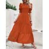 imageBTFBM Women Casual Summer Dresses 2025 Spring Crew Neck Ruffle Short Sleeve Floral Print Smocked Boho Flowy Maxi DressSolid Orange