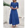 imageBTFBM Women Casual Summer Dresses 2025 Spring Crew Neck Ruffle Short Sleeve Floral Print Smocked Boho Flowy Maxi DressSolid Royal Blue