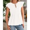 imageBTFBM Women Summer Casual Shirt 2025 Resort Outfits Ruffle Cap Sleeve Front Bow Tie Tops Loose Flowy Beach Blouse ShirtsBeige White