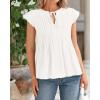 imageBTFBM Women Summer Casual Shirt 2025 Resort Outfits Ruffle Cap Sleeve Front Bow Tie Tops Loose Flowy Beach Blouse ShirtsBeige White