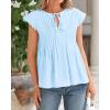 imageBTFBM Women Summer Casual Shirt 2025 Resort Outfits Ruffle Cap Sleeve Front Bow Tie Tops Loose Flowy Beach Blouse ShirtsLight Blue
