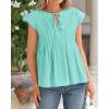 imageBTFBM Women Summer Casual Shirt 2025 Resort Outfits Ruffle Cap Sleeve Front Bow Tie Tops Loose Flowy Beach Blouse ShirtsMint Green