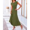 imageBTFBM Women Two Piece Skirt Set Casual Ribbed Knit Crew Neck Short Sleeve Cropped Top Elastic Waist Swing Midi SkirtsSolid Army Green
