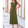 imageBTFBM Women Two Piece Skirt Set Casual Ribbed Knit Crew Neck Short Sleeve Cropped Top Elastic Waist Swing Midi SkirtsSolid Army Green