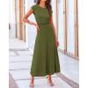 imageBTFBM Women Two Piece Skirt Set Casual Ribbed Knit Crew Neck Short Sleeve Cropped Top Elastic Waist Swing Midi SkirtsSolid Army Green
