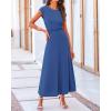 imageBTFBM Women Two Piece Skirt Set Casual Ribbed Knit Crew Neck Short Sleeve Cropped Top Elastic Waist Swing Midi SkirtsSolid Deep Blue