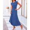 imageBTFBM Women Two Piece Skirt Set Casual Ribbed Knit Crew Neck Short Sleeve Cropped Top Elastic Waist Swing Midi SkirtsSolid Deep Blue