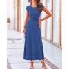 imageBTFBM Women Two Piece Skirt Set Casual Ribbed Knit Crew Neck Short Sleeve Cropped Top Elastic Waist Swing Midi SkirtsSolid Deep Blue