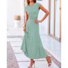 imageBTFBM Women Two Piece Skirt Set Casual Ribbed Knit Crew Neck Short Sleeve Cropped Top Elastic Waist Swing Midi SkirtsSolid Fruit Green