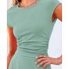 imageBTFBM Women Two Piece Skirt Set Casual Ribbed Knit Crew Neck Short Sleeve Cropped Top Elastic Waist Swing Midi SkirtsSolid Fruit Green