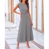 imageBTFBM Women Two Piece Skirt Set Casual Ribbed Knit Crew Neck Short Sleeve Cropped Top Elastic Waist Swing Midi SkirtsSolid Grey