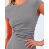 imageBTFBM Women Two Piece Skirt Set Casual Ribbed Knit Crew Neck Short Sleeve Cropped Top Elastic Waist Swing Midi SkirtsSolid Grey