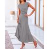 imageBTFBM Women Two Piece Skirt Set Casual Ribbed Knit Crew Neck Short Sleeve Cropped Top Elastic Waist Swing Midi SkirtsSolid Grey