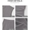 imageBTFBM Women Two Piece Skirt Set Casual Ribbed Knit Crew Neck Short Sleeve Cropped Top Elastic Waist Swing Midi SkirtsSolid Grey