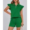 imageBTFBM Womens 2 Piece Outfits Sweatsuit Zipper V Neck Casual Ruffle Short Sleeve Tops and Drawstring Shorts Lounge SetsGreen