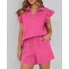 imageBTFBM Womens 2 Piece Outfits Sweatsuit Zipper V Neck Casual Ruffle Short Sleeve Tops and Drawstring Shorts Lounge SetsRose Red