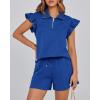 imageBTFBM Womens 2 Piece Outfits Sweatsuit Zipper V Neck Casual Ruffle Short Sleeve Tops and Drawstring Shorts Lounge SetsRoyal Blue