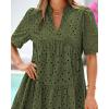 imageBTFBM Womens Boho Summer Dresses 2025 Resort V Neck Short Sleeve Hollow Out Lace Ruffle Casual Beach Mini Vacation DressArmy Green