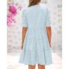 imageBTFBM Womens Boho Summer Dresses 2025 Resort V Neck Short Sleeve Hollow Out Lace Ruffle Casual Beach Mini Vacation DressLight Blue