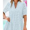 imageBTFBM Womens Boho Summer Dresses 2025 Resort V Neck Short Sleeve Hollow Out Lace Ruffle Casual Beach Mini Vacation DressLight Blue
