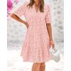 imageBTFBM Womens Boho Summer Dresses 2025 Resort V Neck Short Sleeve Hollow Out Lace Ruffle Casual Beach Mini Vacation DressPink