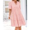 imageBTFBM Womens Boho Summer Dresses 2025 Resort V Neck Short Sleeve Hollow Out Lace Ruffle Casual Beach Mini Vacation DressPink
