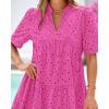 imageBTFBM Womens Boho Summer Dresses 2025 Resort V Neck Short Sleeve Hollow Out Lace Ruffle Casual Beach Mini Vacation DressRose Red