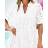 imageBTFBM Womens Boho Summer Dresses 2025 Resort V Neck Short Sleeve Hollow Out Lace Ruffle Casual Beach Mini Vacation DressWhite