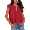 imageBTFBM Women Summer Casual Shirt 2025 Resort Outfits Ruffle Cap Sleeve Front Bow Tie Tops Loose Flowy Beach Blouse ShirtsWine Red