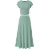 imageBTFBM Women Two Piece Skirt Set Casual Ribbed Knit Crew Neck Short Sleeve Cropped Top Elastic Waist Swing Midi SkirtsSolid Fruit Green