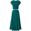 imageBTFBM Women Two Piece Skirt Set Casual Ribbed Knit Crew Neck Short Sleeve Cropped Top Elastic Waist Swing Midi SkirtsSolid Lake Green