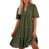 imageBTFBM Womens Boho Summer Dresses 2025 Resort V Neck Short Sleeve Hollow Out Lace Ruffle Casual Beach Mini Vacation DressArmy Green