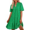 imageBTFBM Womens Boho Summer Dresses 2025 Resort V Neck Short Sleeve Hollow Out Lace Ruffle Casual Beach Mini Vacation DressGreen