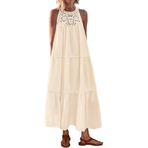 imageBTFBM Summer Halter Dresses for Women 2025 Casual Spring Hollow Out Sleeveless Boho Sundresses Beach Vacation Maxi DressApricot
