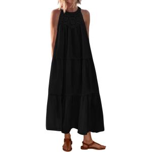 imageBTFBM Summer Halter Dresses for Women 2025 Casual Spring Hollow Out Sleeveless Boho Sundresses Beach Vacation Maxi DressBlack