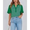 imageBTFBM 2025 Womens Summer Puff Short Sleeve Tops V Neck Casual Button Up Striped Tee Shirts Loose Color Block BlouseGreen