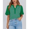 imageBTFBM 2025 Womens Summer Puff Short Sleeve Tops V Neck Casual Button Up Striped Tee Shirts Loose Color Block BlouseGreen