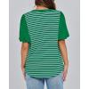 imageBTFBM 2025 Womens Summer Puff Short Sleeve Tops V Neck Casual Button Up Striped Tee Shirts Loose Color Block BlouseGreen