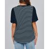 imageBTFBM 2025 Womens Summer Puff Short Sleeve Tops V Neck Casual Button Up Striped Tee Shirts Loose Color Block BlouseNavy