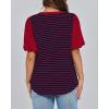 imageBTFBM 2025 Womens Summer Puff Short Sleeve Tops V Neck Casual Button Up Striped Tee Shirts Loose Color Block BlouseRed